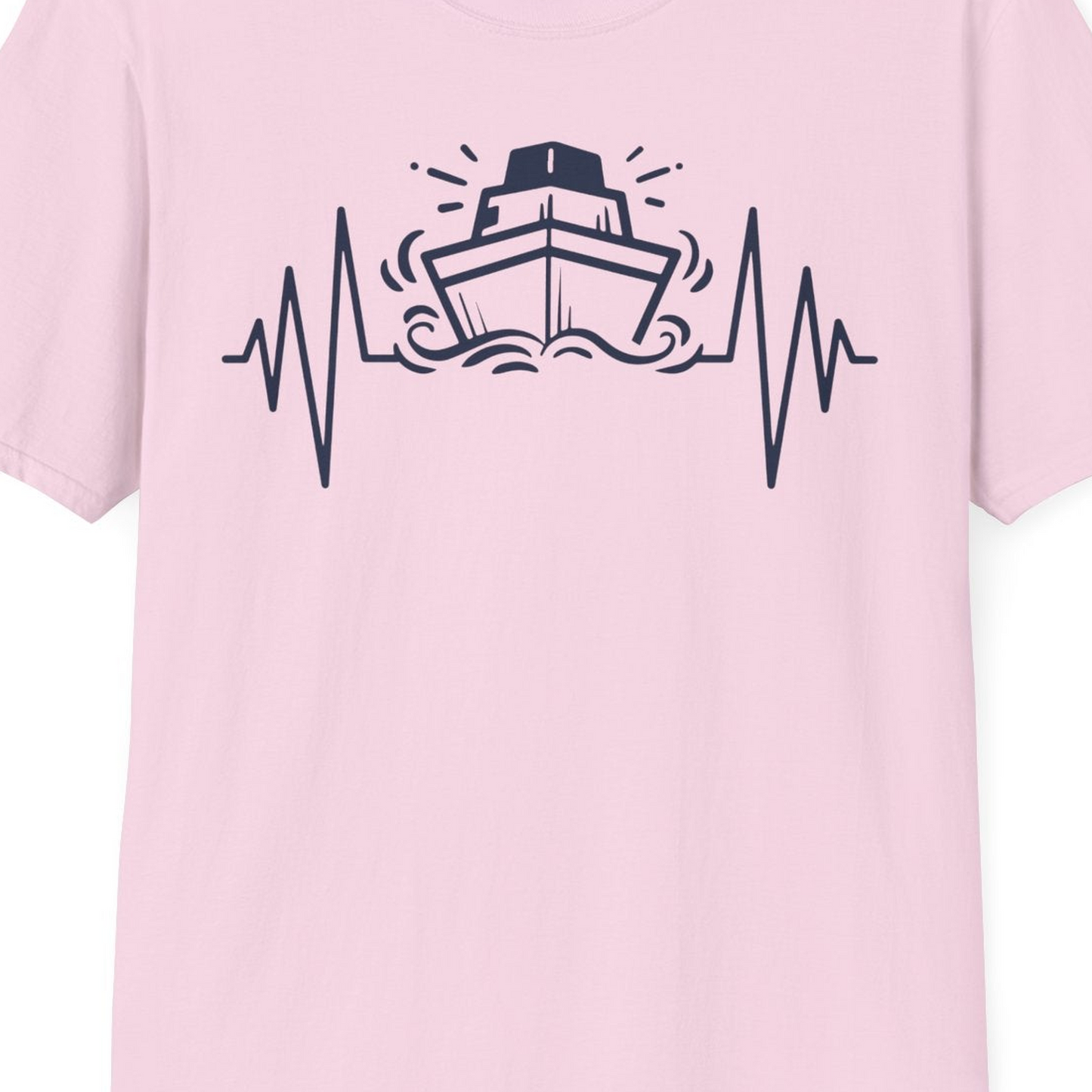 Cruise Ship Heartbeat Line Minimalist Nautical Shirt for Enthusiasts — T-Shirt T-Shirt – Light Pink – Best Cruise Shirts Close Up