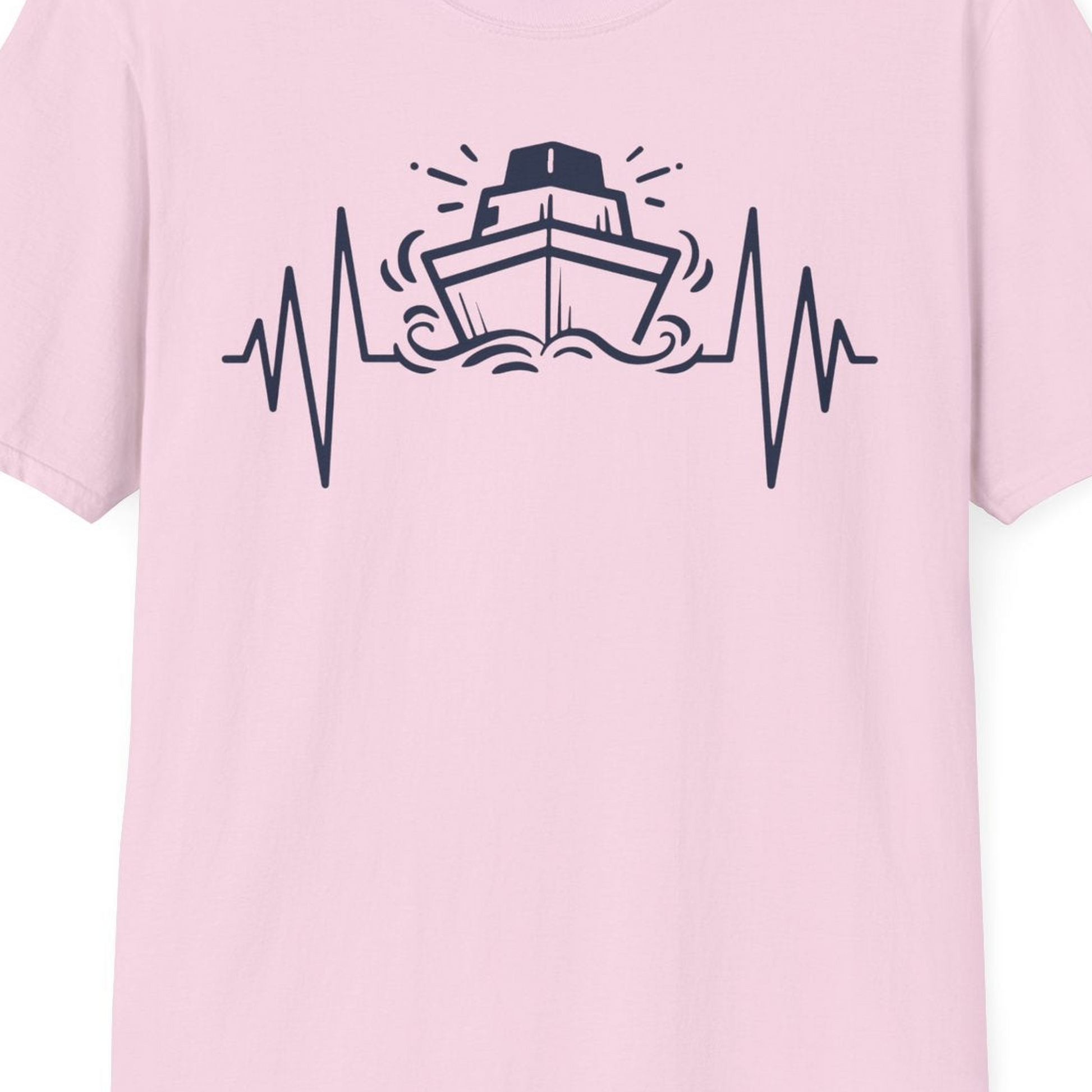 Cruise Ship Heartbeat Line Minimalist Nautical Shirt for Enthusiasts — T-Shirt T-Shirt – Light Pink – Best Cruise Shirts Close Up