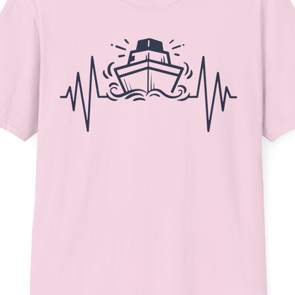 Cruise Ship Heartbeat Line Minimalist Nautical Shirt for Enthusiasts — T-Shirt T-Shirt – Light Pink – Best Cruise Shirts Close Up