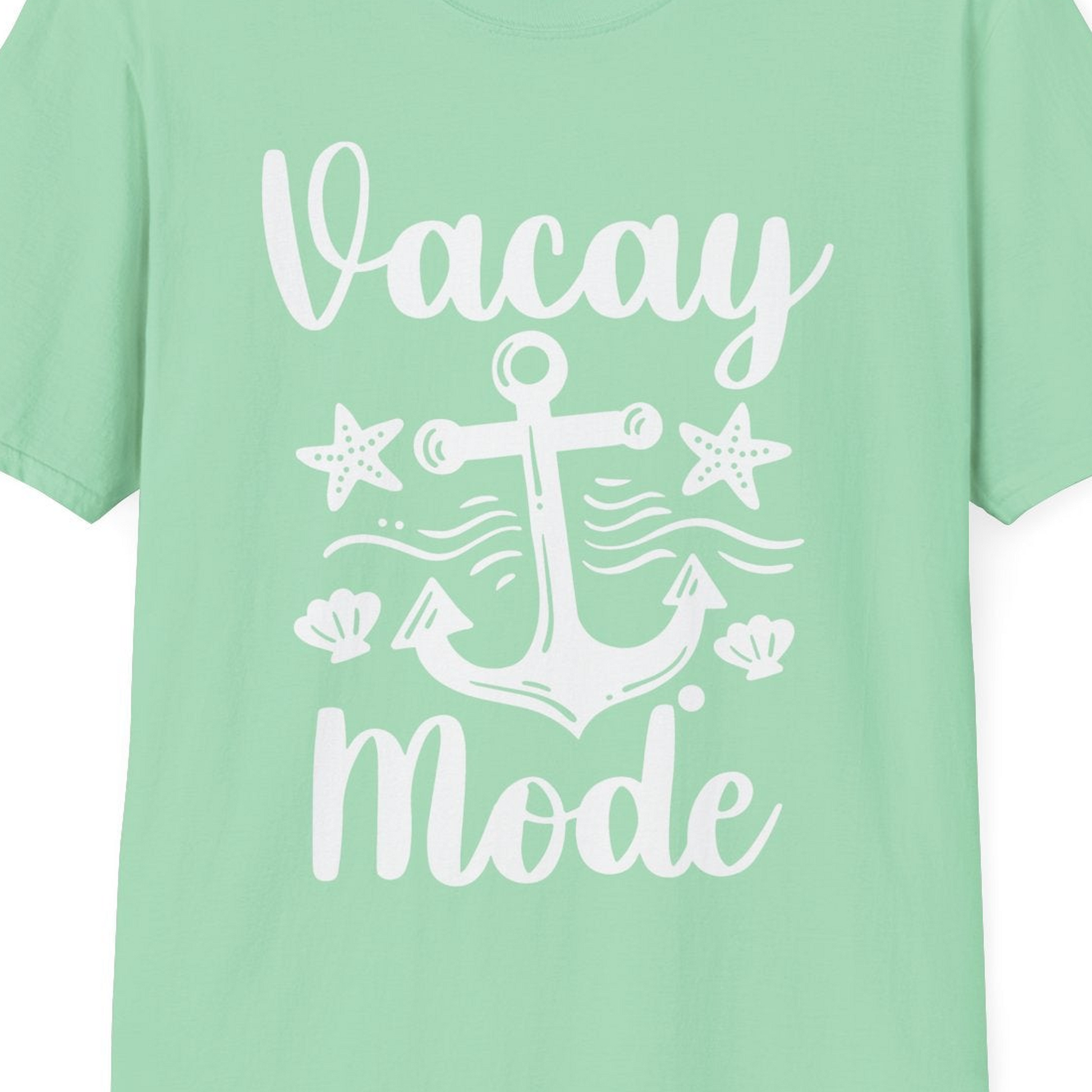 Vacay Mode Nautical Anchor Beach Shirt T-Shirt – Mint Green – Best Cruise Shirts Close Up