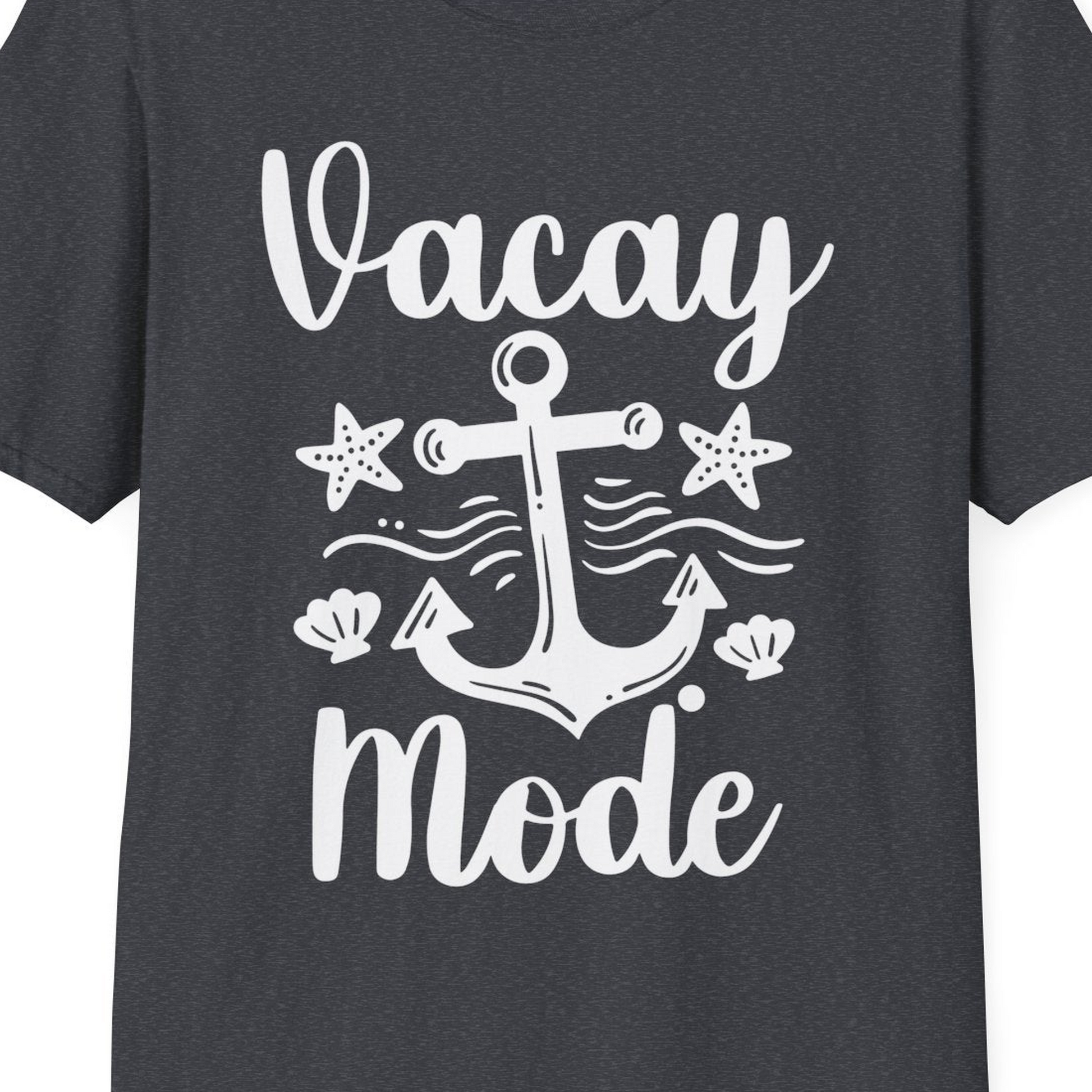 Vacay Mode Nautical Anchor Beach Shirt T-Shirt – Dark Heather Grey – Best Cruise Shirts Close Up