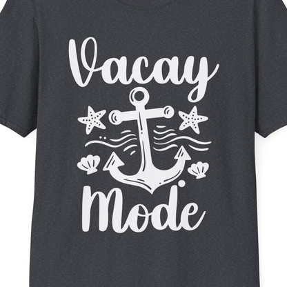 Vacay Mode Nautical Anchor Beach Shirt T-Shirt – Dark Heather Grey – Best Cruise Shirts Close Up