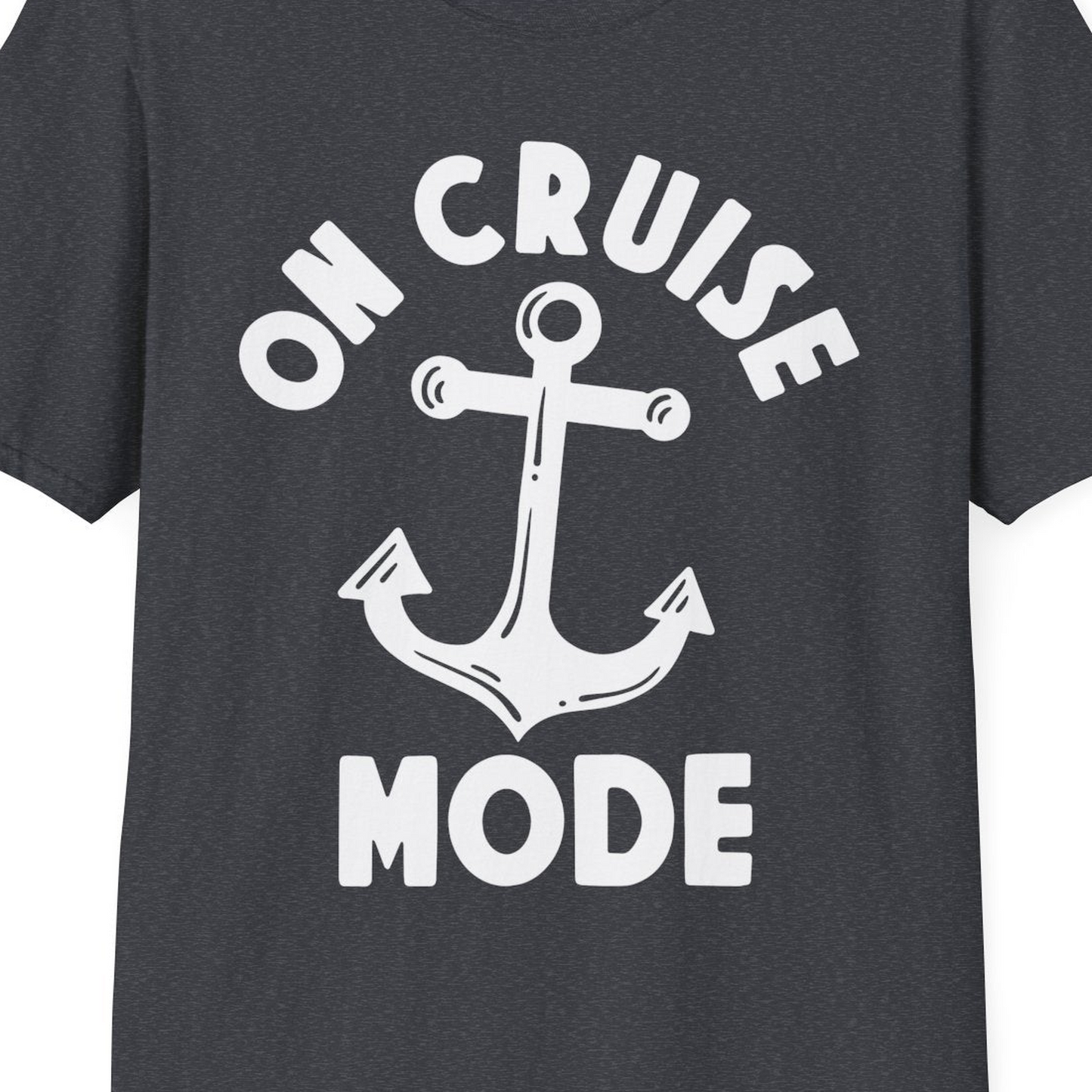 On Cruise Mode Nautical Anchor Shirt T-Shirt – Dark Heather Grey – Best Cruise Shirts Close Up
