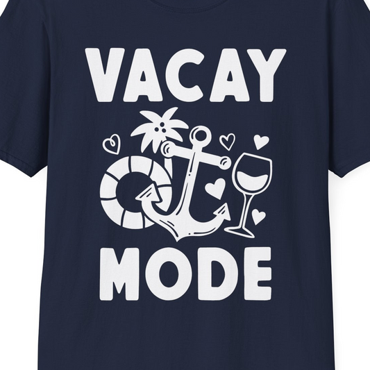 Vacay Mode Cruise Shirt T-Shirt – Navy – Best Cruise Shirts Close Up