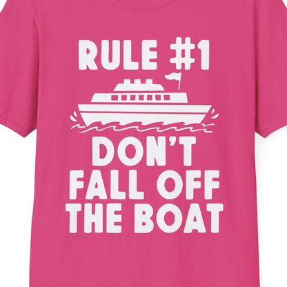 Rule Number One Don’t Fall Off The Boat Funny Cruise Shirt — T-Shirt T-Shirt – Heliconia – Best Cruise Shirts Close Up