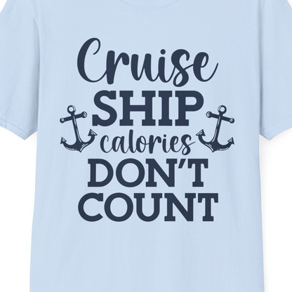 Cruise Ship Calories Don’t Count Shirt with Anchors Funny Nautical — T-Shirt T-Shirt – Light Blue – Best Cruise Shirts Close Up