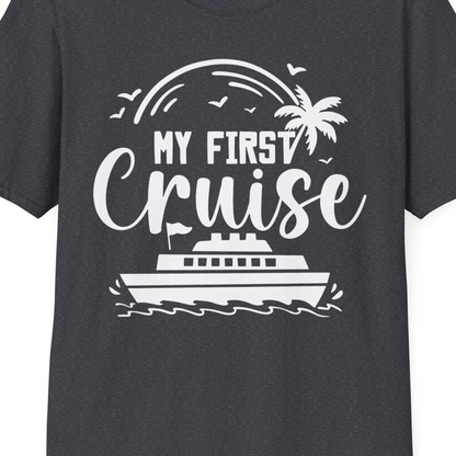 My First Cruise Shirt T-Shirt – Dark Heather Grey – Best Cruise Shirts Close Up