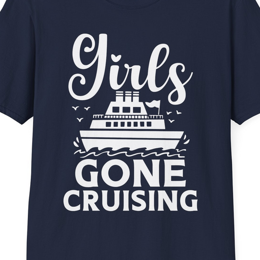 Girls Gone Cruising Nautical Party Group Cruise Shirt — T-Shirt T-Shirt – Navy – Best Cruise Shirts Close Up