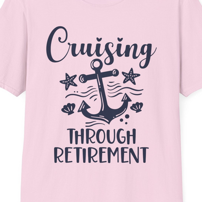 Cruising Through Retirement Nautical Anchor Shirt for Retirees — T-Shirt T-Shirt – Light Pink – Best Cruise Shirts Close Up