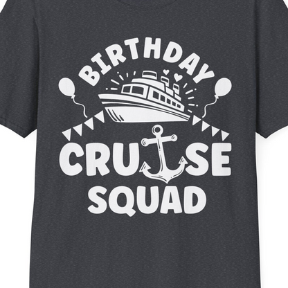 Birthday Cruise Squad Shirt T-Shirt – Dark Heather Grey – Best Cruise Shirts Close Up