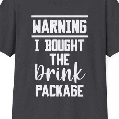 Warning I Bought The Drink Package Funny Cruise Shirt Bold Script — T-Shirt T-Shirt – Dark Heather Grey – Best Cruise Shirts Close Up