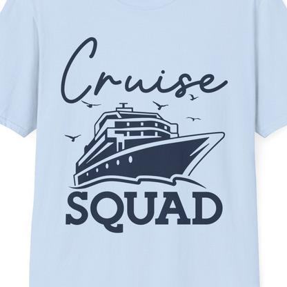 Cruise Squad Group Travel Shirt Bold Ship Family Friends Tee — T-Shirt T-Shirt – Light Blue – Best Cruise Shirts Close Up