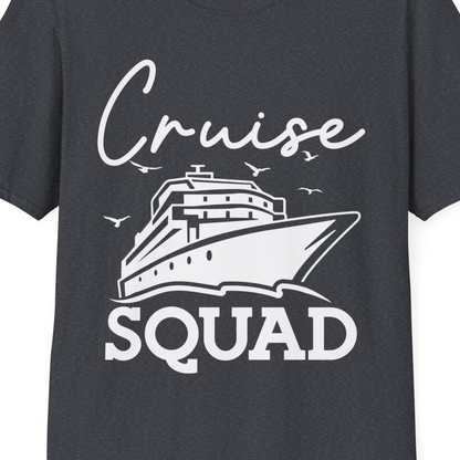 Cruise Squad Group Travel Shirt Bold Ship Family Friends Tee — T-Shirt T-Shirt – Dark Heather Grey – Best Cruise Shirts Close Up