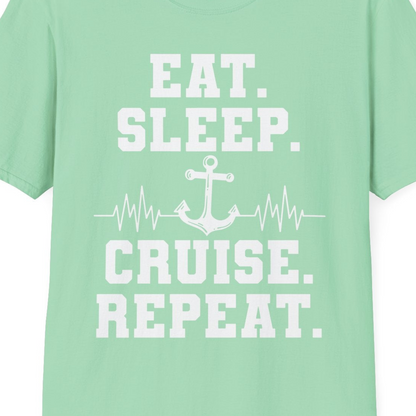 Eat Sleep Cruise Repeat Shirt T-Shirt – Mint Green – Best Cruise Shirts Close Up