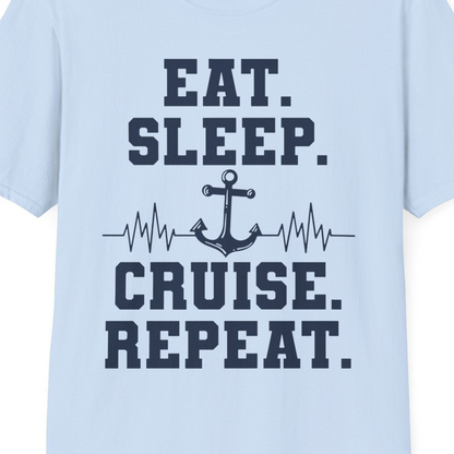 Eat Sleep Cruise Repeat Shirt T-Shirt – Light Blue – Best Cruise Shirts Close Up