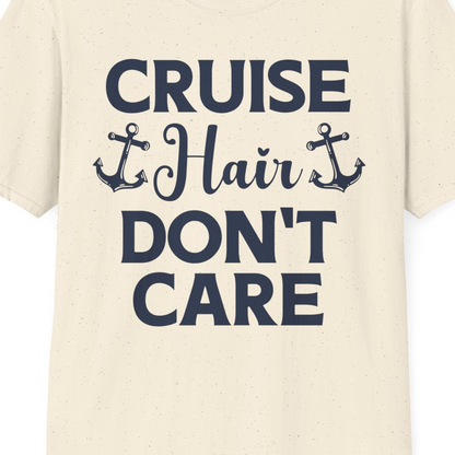 Cruise Hair Don't Care Nautical Anchor Shirt for Cruise Travelers — T-Shirt T-Shirt – Natural – Best Cruise Shirts Close Up