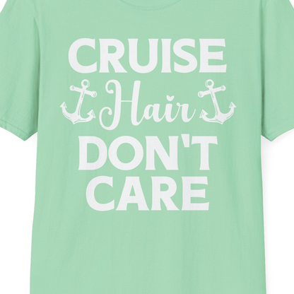 Cruise Hair Don't Care Nautical Anchor Shirt for Cruise Travelers — T-Shirt T-Shirt – Mint Green – Best Cruise Shirts Close Up