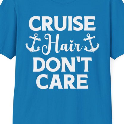 Cruise Hair Don't Care Nautical Anchor Shirt for Cruise Travelers — T-Shirt T-Shirt – Sapphire – Best Cruise Shirts Close Up