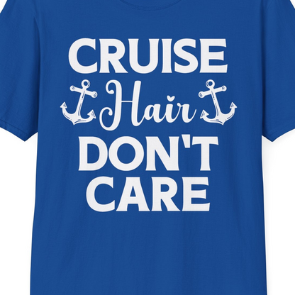 Cruise Hair Don't Care Nautical Anchor Shirt for Cruise Travelers — T-Shirt T-Shirt – Royal – Best Cruise Shirts Close Up
