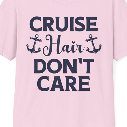 Cruise Hair Don't Care Nautical Anchor Shirt for Cruise Travelers — T-Shirt T-Shirt – Light Pink – Best Cruise Shirts Close Up