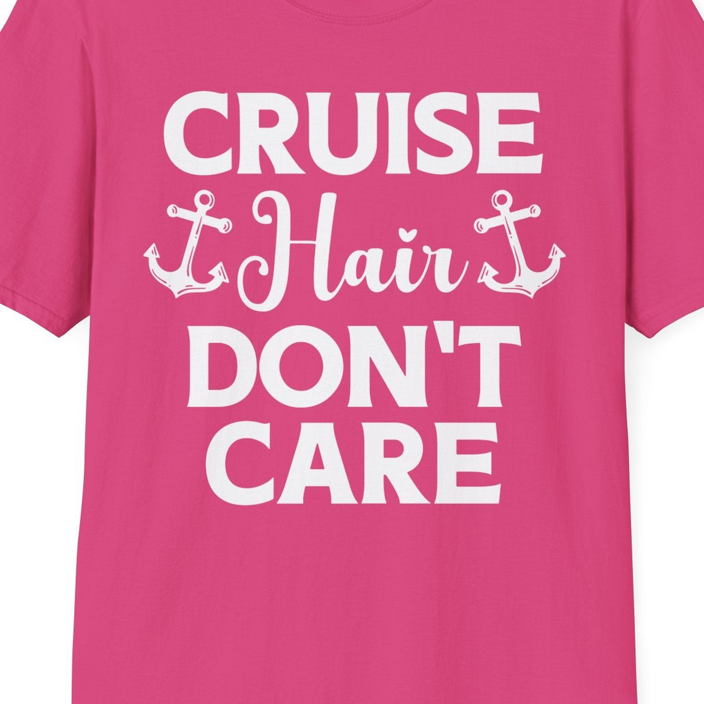 Cruise Hair Don't Care Nautical Anchor Shirt for Cruise Travelers — T-Shirt T-Shirt – Heliconia – Best Cruise Shirts Close Up