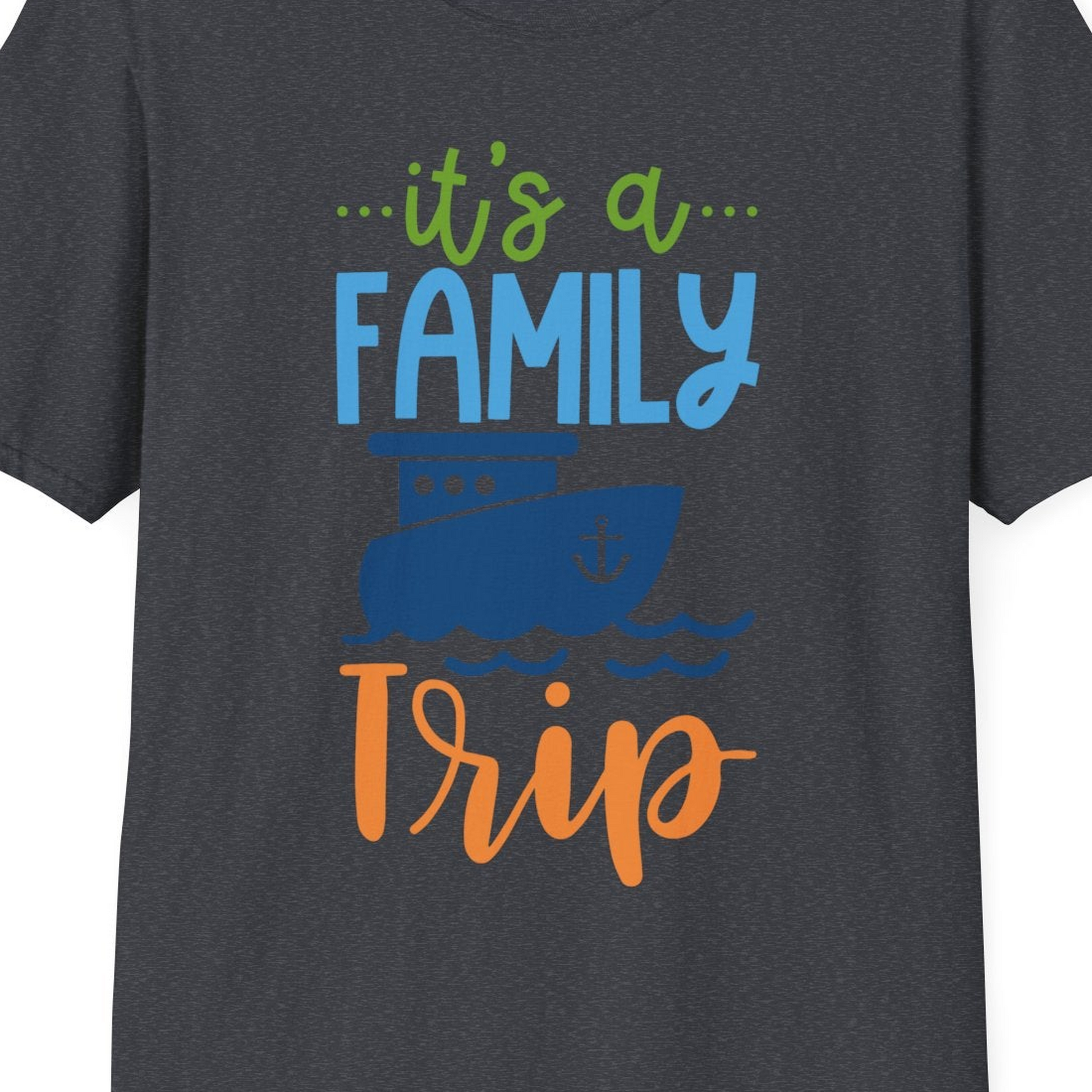 Family Cruise Trip Matching Shirts T-Shirt – Dark Heather Grey – Best Cruise Shirts Close Up