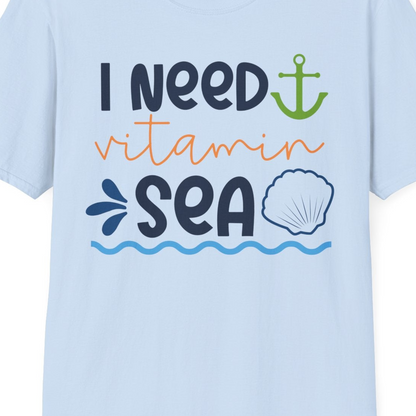 I Need Vitamin Sea Shirt T-Shirt – Light Blue – Best Cruise Shirts Close Up