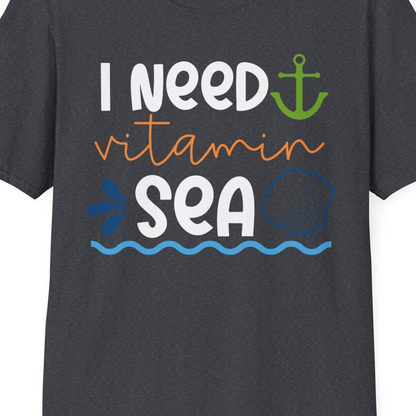 I Need Vitamin Sea Shirt T-Shirt – Dark Heather Grey – Best Cruise Shirts Close Up