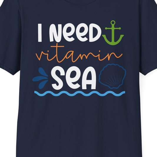 I Need Vitamin Sea Shirt T-Shirt – Navy – Best Cruise Shirts Close Up