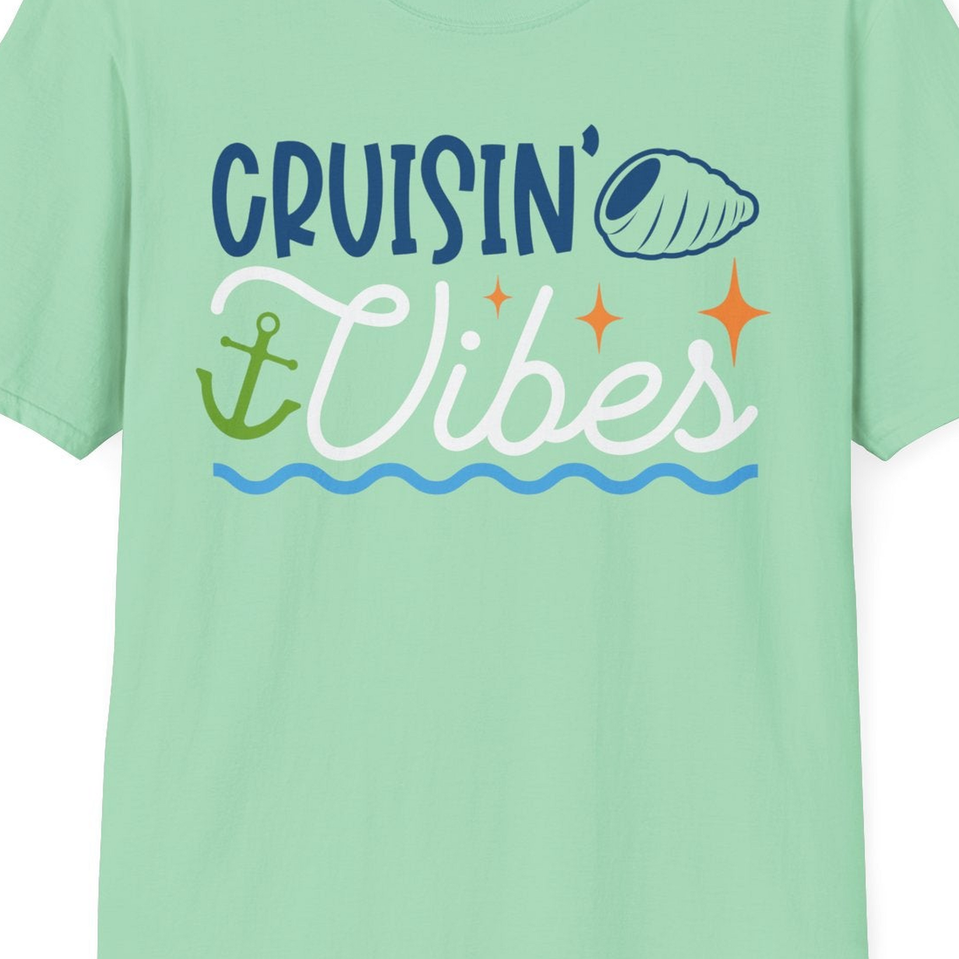Cruisin Vibes Shirt T-Shirt – Mint Green – Best Cruise Shirts Close Up