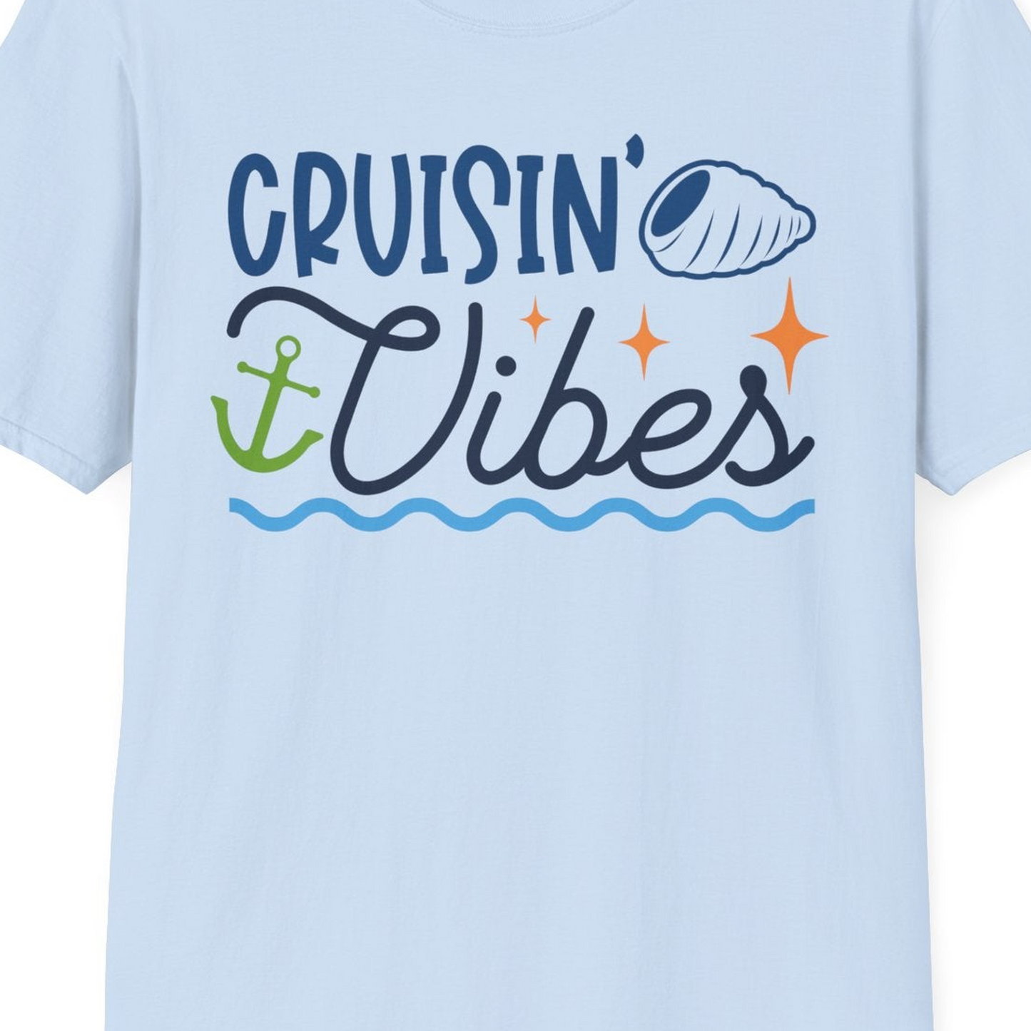 Cruisin Vibes Shirt T-Shirt – Light Blue – Best Cruise Shirts Close Up