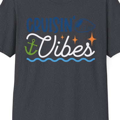 Cruisin Vibes Shirt T-Shirt – Dark Heather Grey – Best Cruise Shirts Close Up