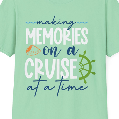 Making Memories on a Cruise Nautical Family Vacation Shirt — T-Shirt T-Shirt – Mint Green – Best Cruise Shirts Close Up
