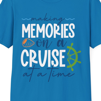 Making Memories on a Cruise Nautical Family Vacation Shirt — T-Shirt T-Shirt – Sapphire – Best Cruise Shirts Close Up