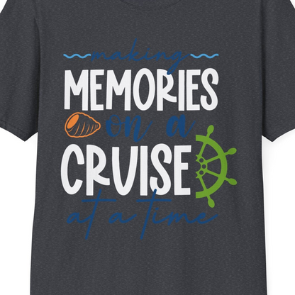 Making Memories on a Cruise Nautical Family Vacation Shirt — T-Shirt T-Shirt – Dark Heather Grey – Best Cruise Shirts Close Up
