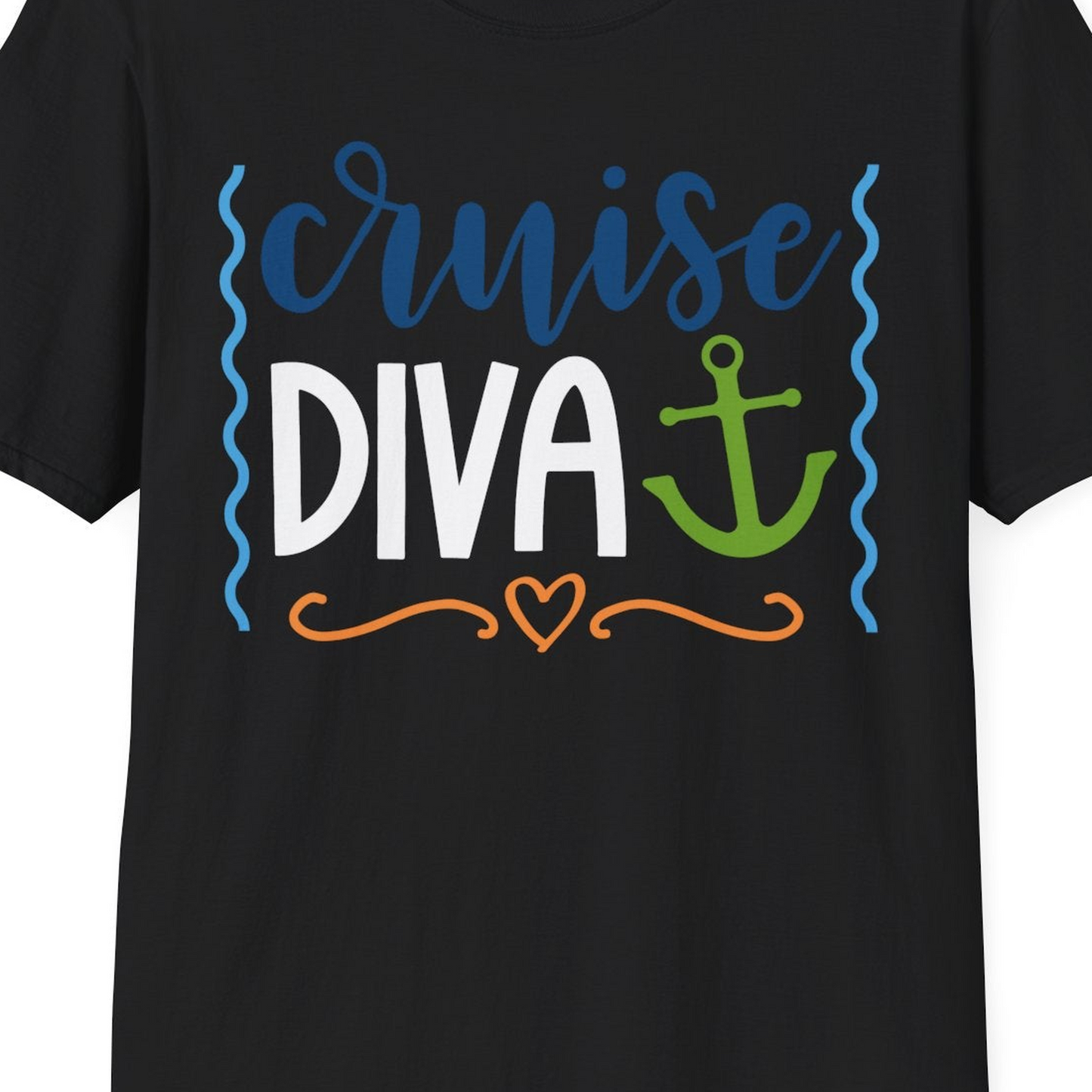 Cruise Diva Nautical Anchor Shirt T-Shirt – Black – Best Cruise Shirts Close Up
