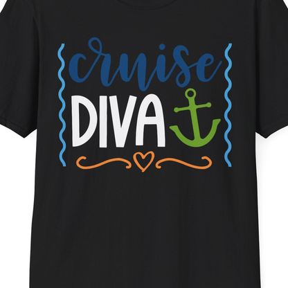 Cruise Diva Nautical Anchor Shirt T-Shirt – Black – Best Cruise Shirts Close Up