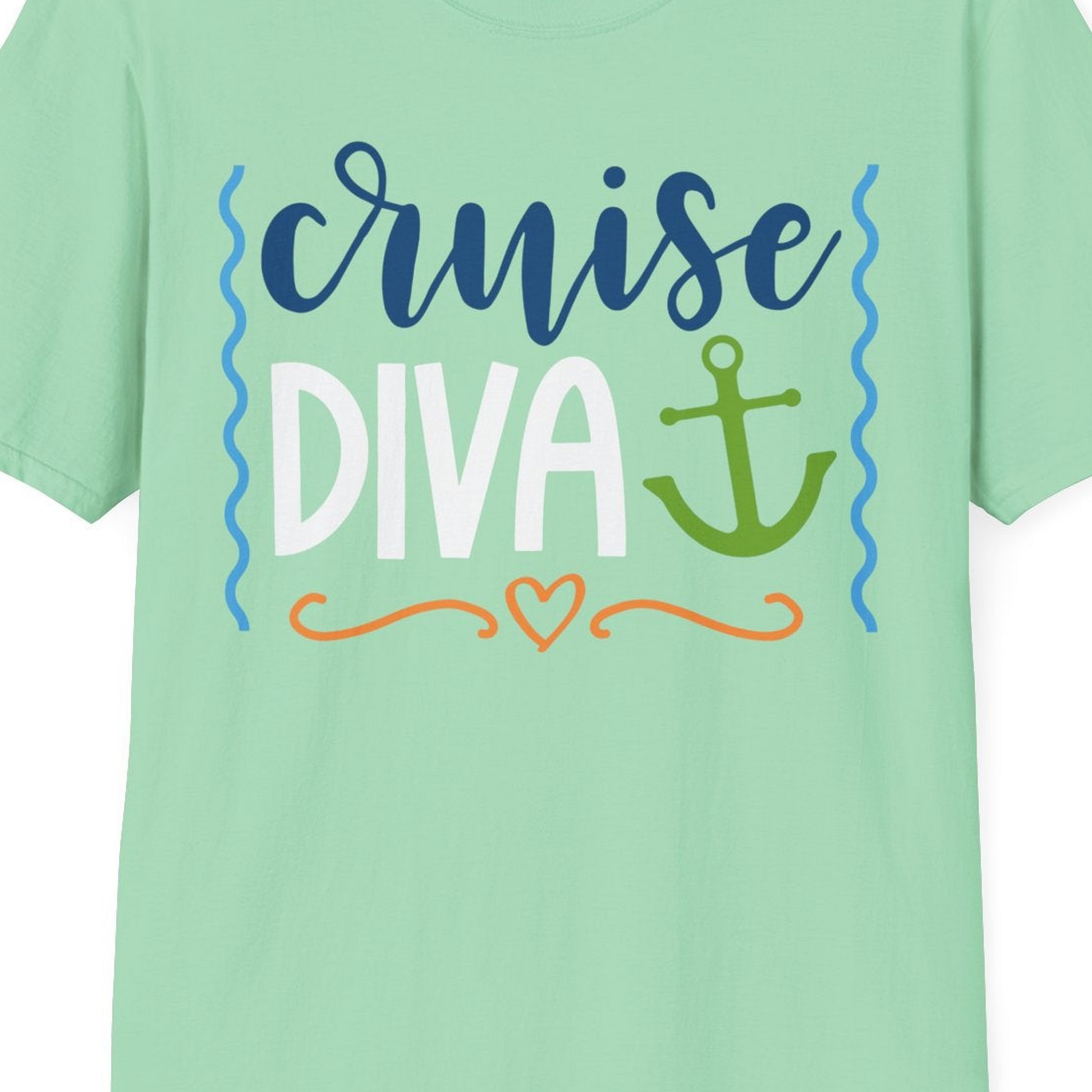 Cruise Diva Nautical Anchor Shirt T-Shirt – Mint Green – Best Cruise Shirts Close Up