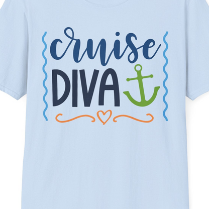 Cruise Diva Nautical Anchor Shirt T-Shirt – Light Blue – Best Cruise Shirts Close Up