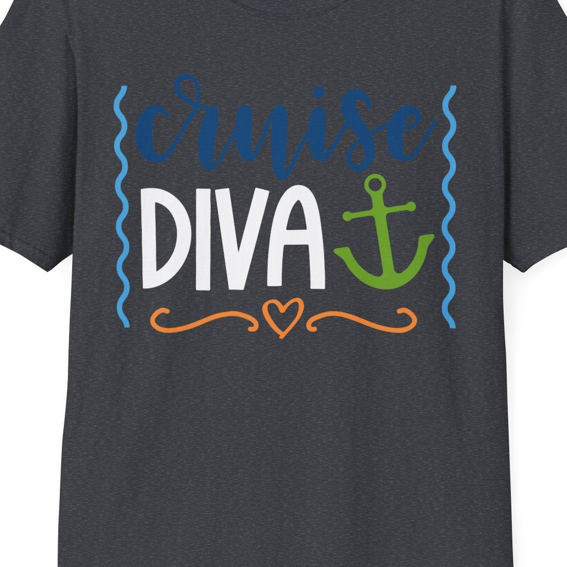 Cruise Diva Nautical Anchor Shirt T-Shirt – Dark Heather Grey – Best Cruise Shirts Close Up