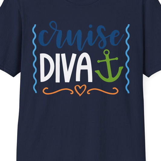 Cruise Diva Nautical Anchor Shirt T-Shirt – Navy – Best Cruise Shirts Close Up