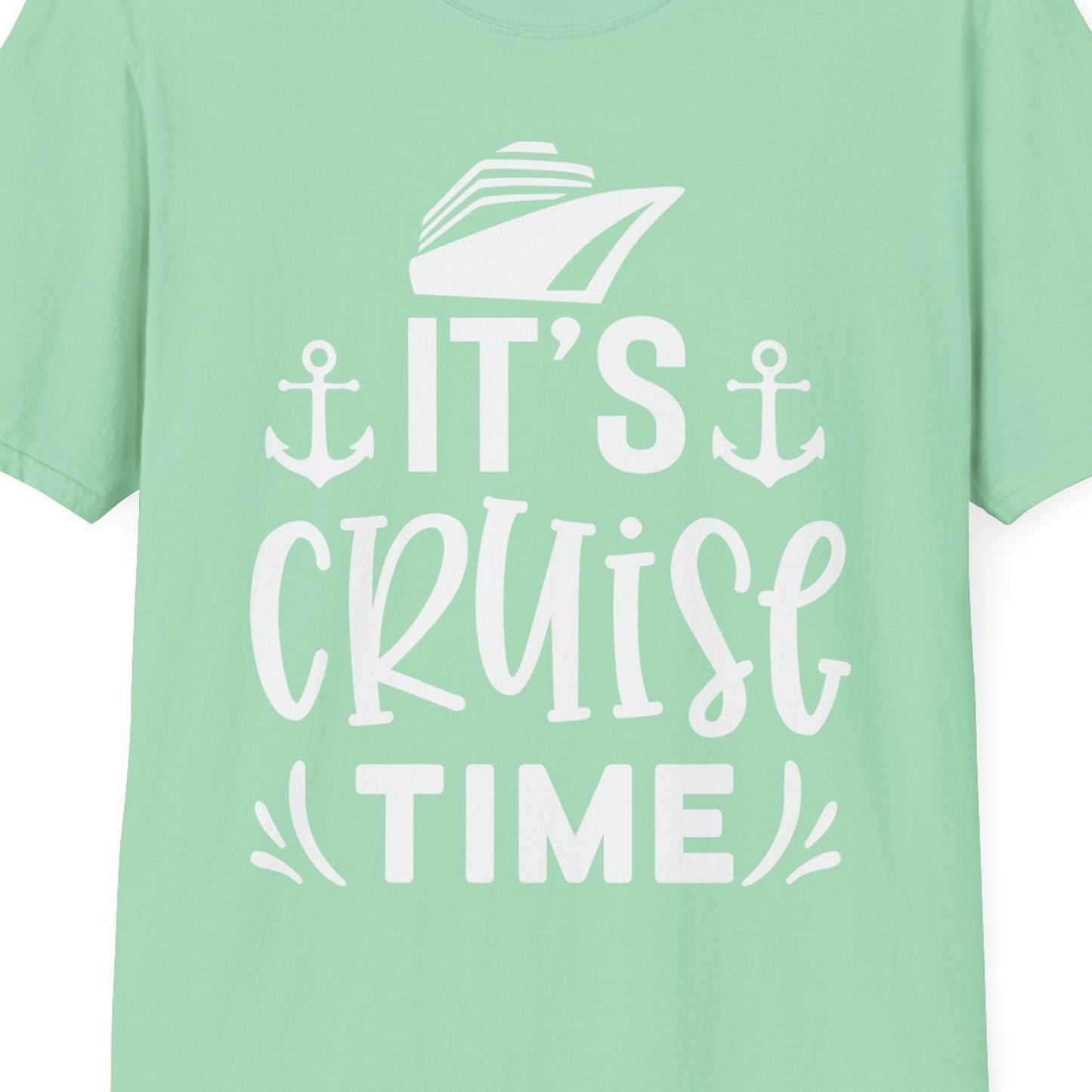 It’s Cruise Time Nautical Shirt With Anchors and Cruise Ship Graphic — T-Shirt T-Shirt – Mint Green – Best Cruise Shirts Close Up