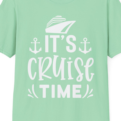 It’s Cruise Time Nautical Shirt With Anchors and Cruise Ship Graphic — T-Shirt T-Shirt – Mint Green – Best Cruise Shirts Close Up
