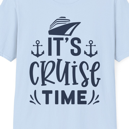 It’s Cruise Time Nautical Shirt With Anchors and Cruise Ship Graphic — T-Shirt T-Shirt – Light Blue – Best Cruise Shirts Close Up