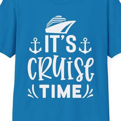 It’s Cruise Time Nautical Shirt With Anchors and Cruise Ship Graphic — T-Shirt T-Shirt – Sapphire – Best Cruise Shirts Close Up