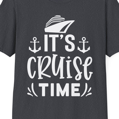 It’s Cruise Time Nautical Shirt With Anchors and Cruise Ship Graphic — T-Shirt T-Shirt – Dark Heather Grey – Best Cruise Shirts Close Up