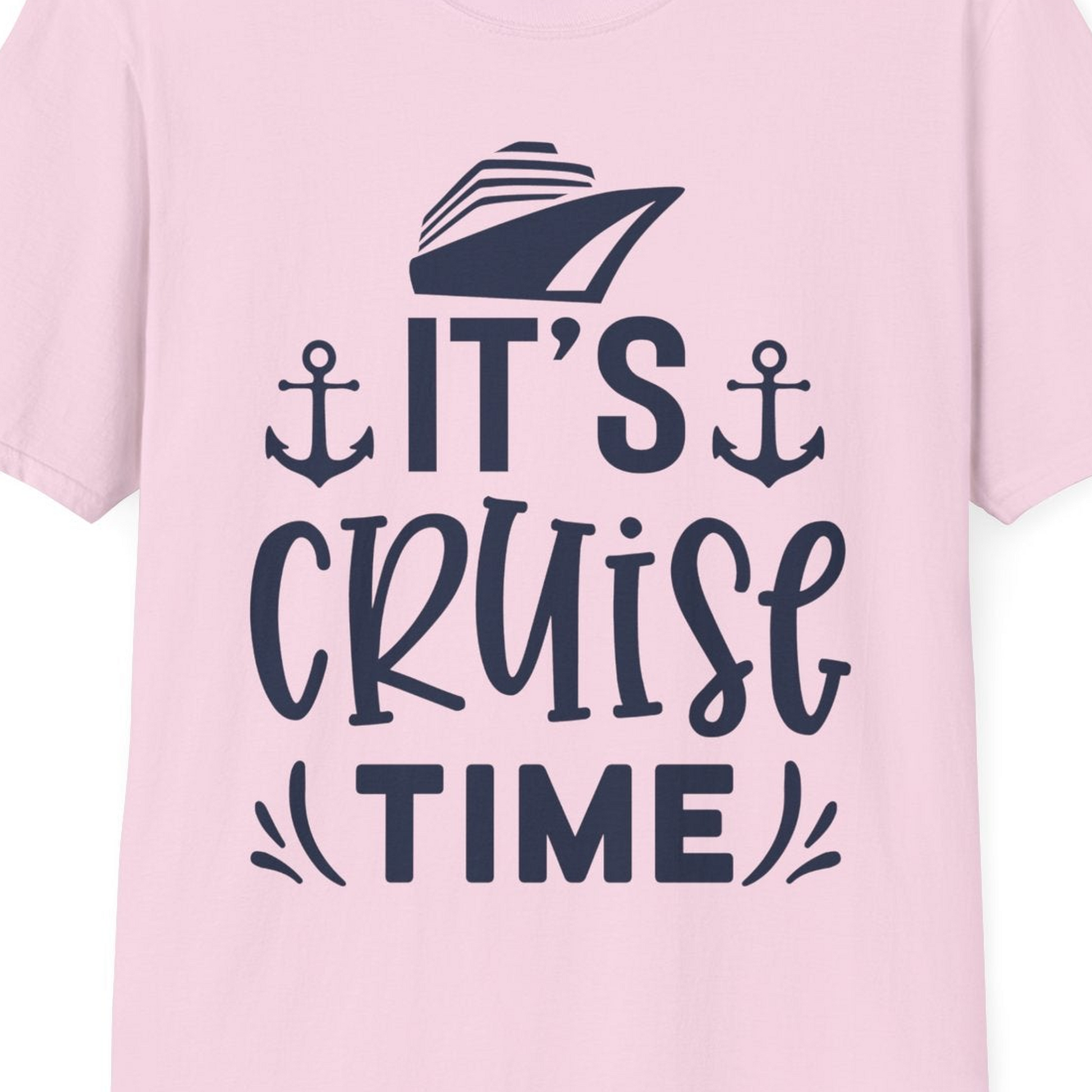 It’s Cruise Time Nautical Shirt With Anchors and Cruise Ship Graphic — T-Shirt T-Shirt – Light Pink – Best Cruise Shirts Close Up