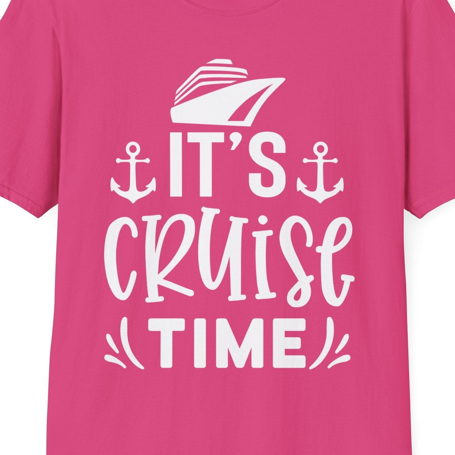It’s Cruise Time Nautical Shirt With Anchors and Cruise Ship Graphic — T-Shirt T-Shirt – Heliconia – Best Cruise Shirts Close Up