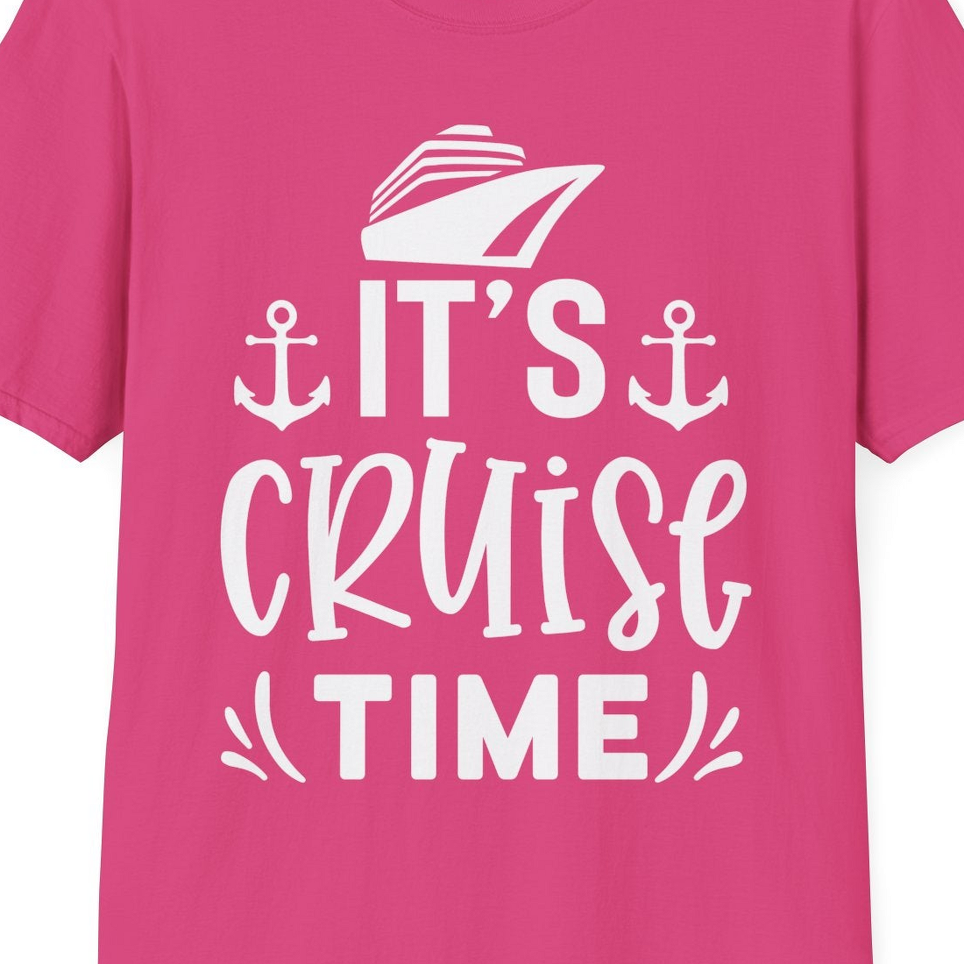 It’s Cruise Time Nautical Shirt With Anchors and Cruise Ship Graphic — T-Shirt T-Shirt – Heliconia – Best Cruise Shirts Close Up