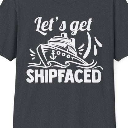 Let's Get Shipfaced Shirt T-Shirt – Dark Heather Grey – Best Cruise Shirts Close Up